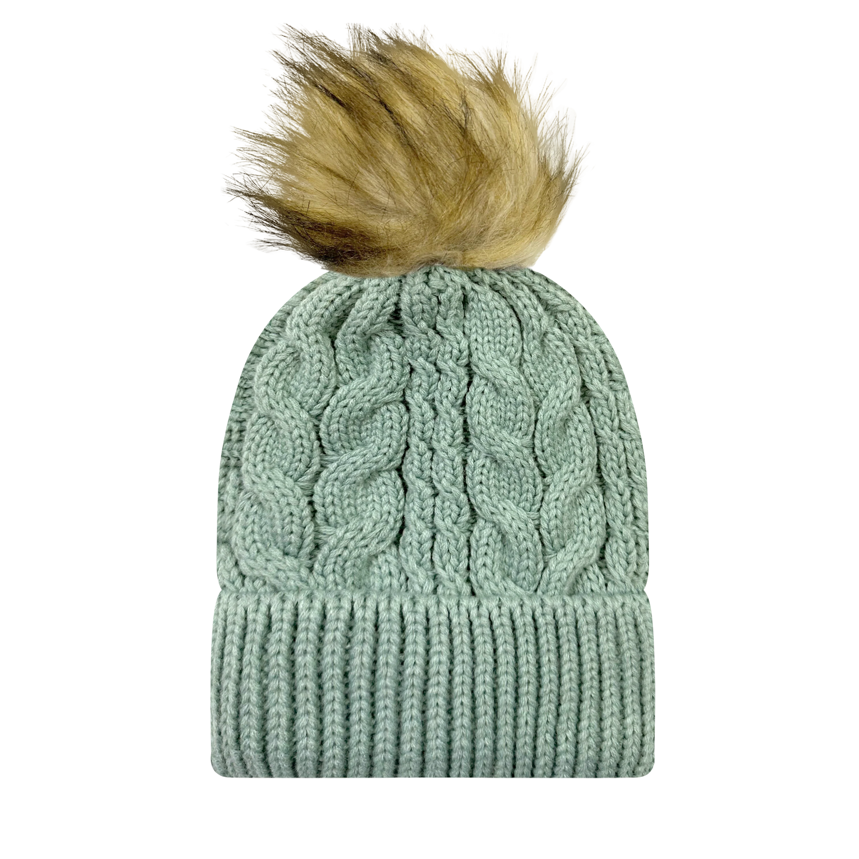 SLIFE Slife Cable Knit Faux Fur Pom Beanies