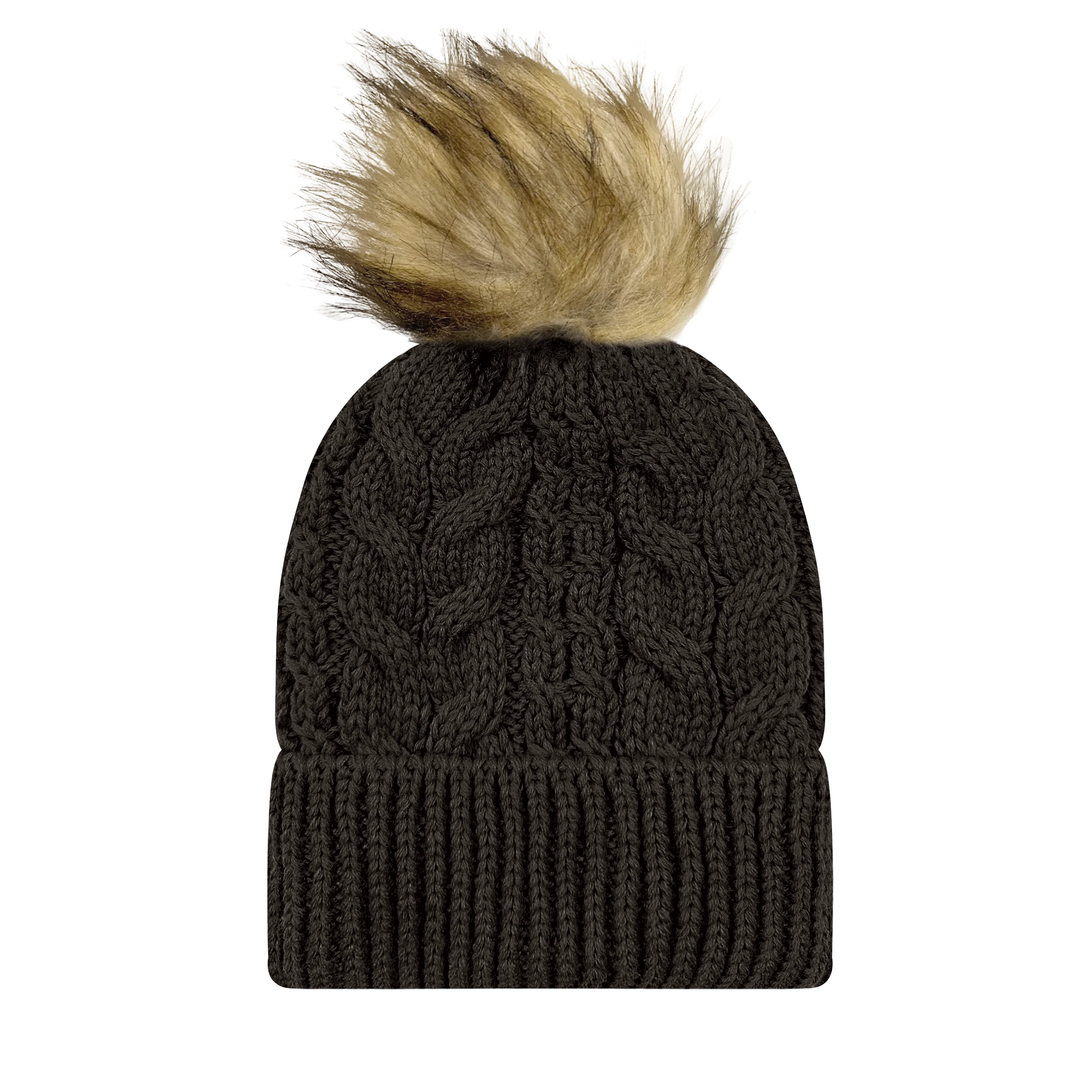 SLIFE Slife Cable Knit Faux Fur Pom Beanies - Image 2