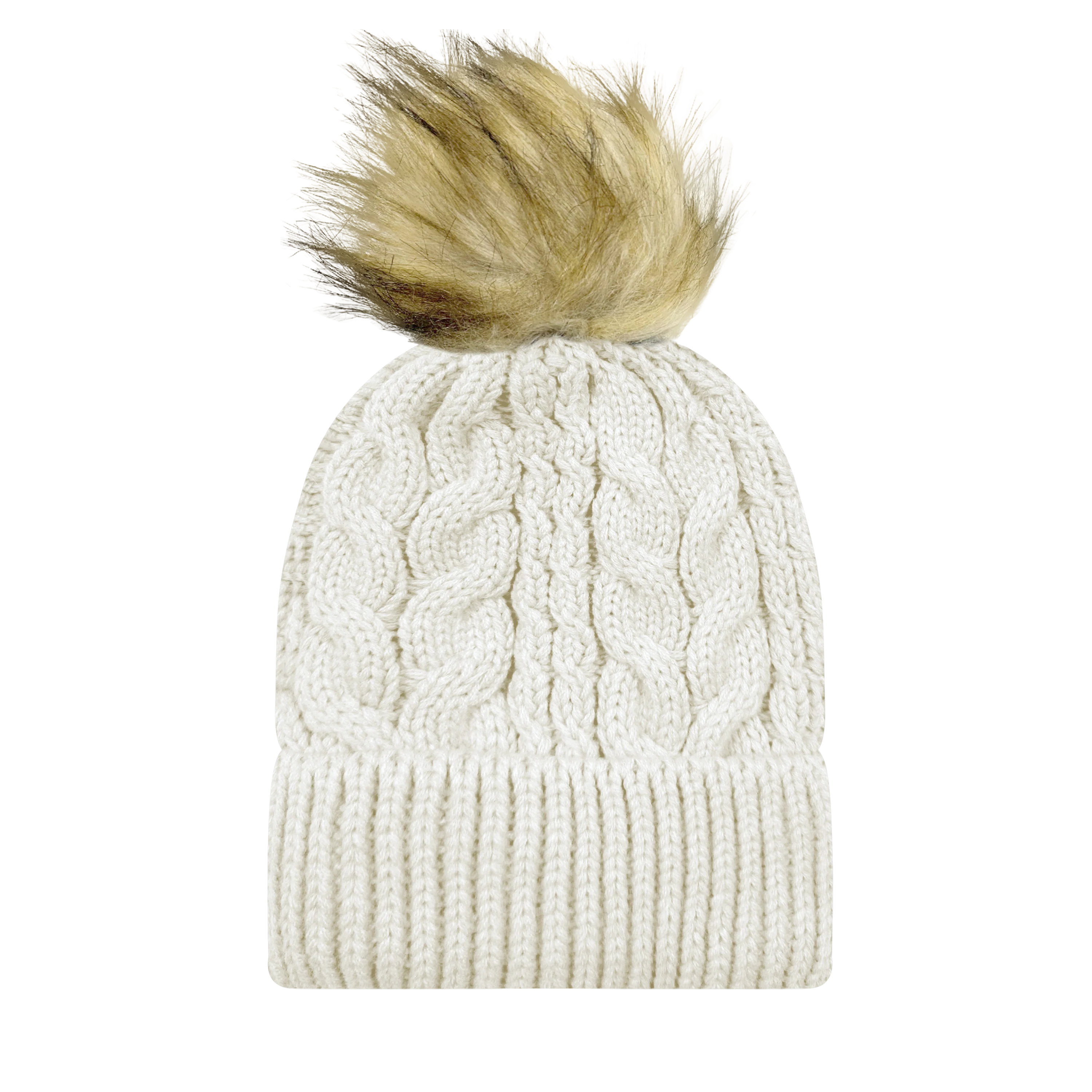 SLIFE Slife Cable Knit Faux Fur Pom Beanies - Image 3