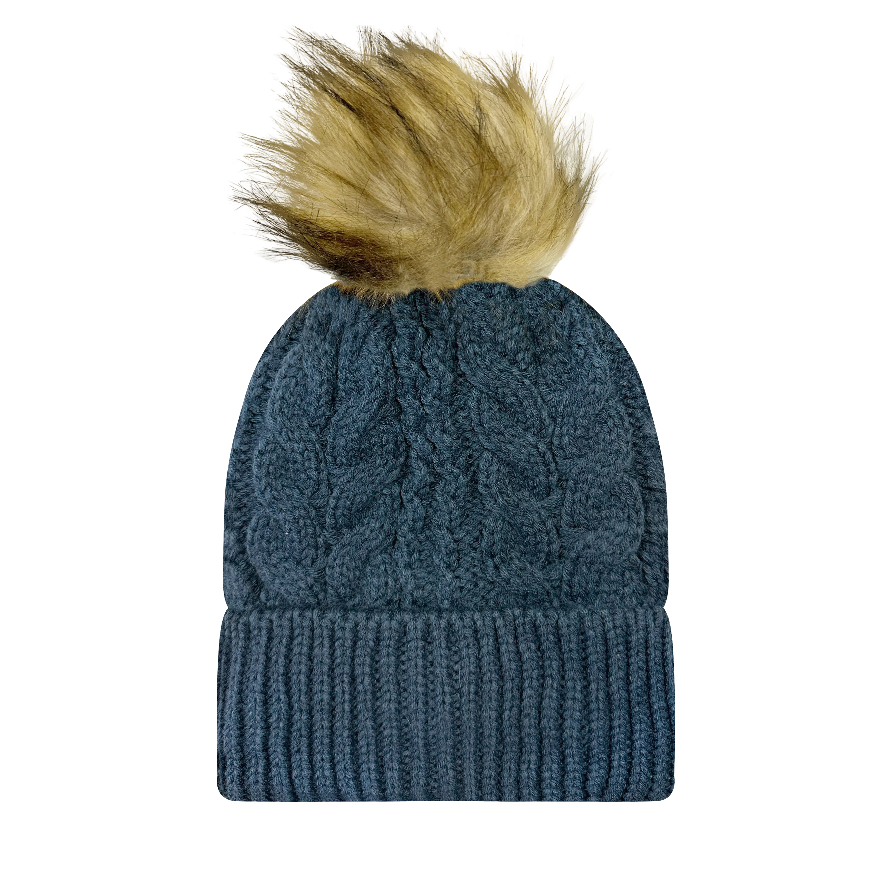 SLIFE Slife Cable Knit Faux Fur Pom Beanies - Image 4