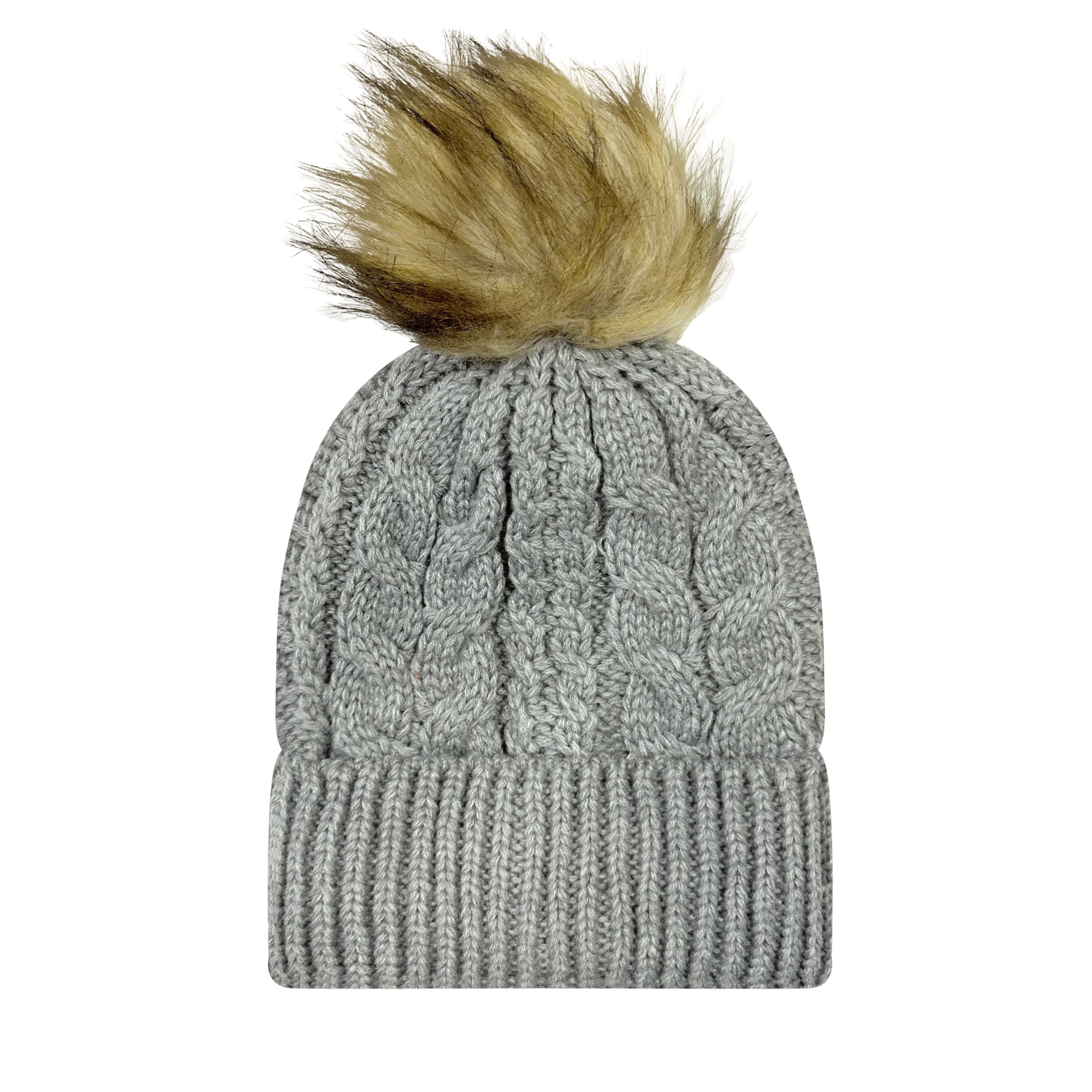 SLIFE Slife Cable Knit Faux Fur Pom Beanies - Image 5