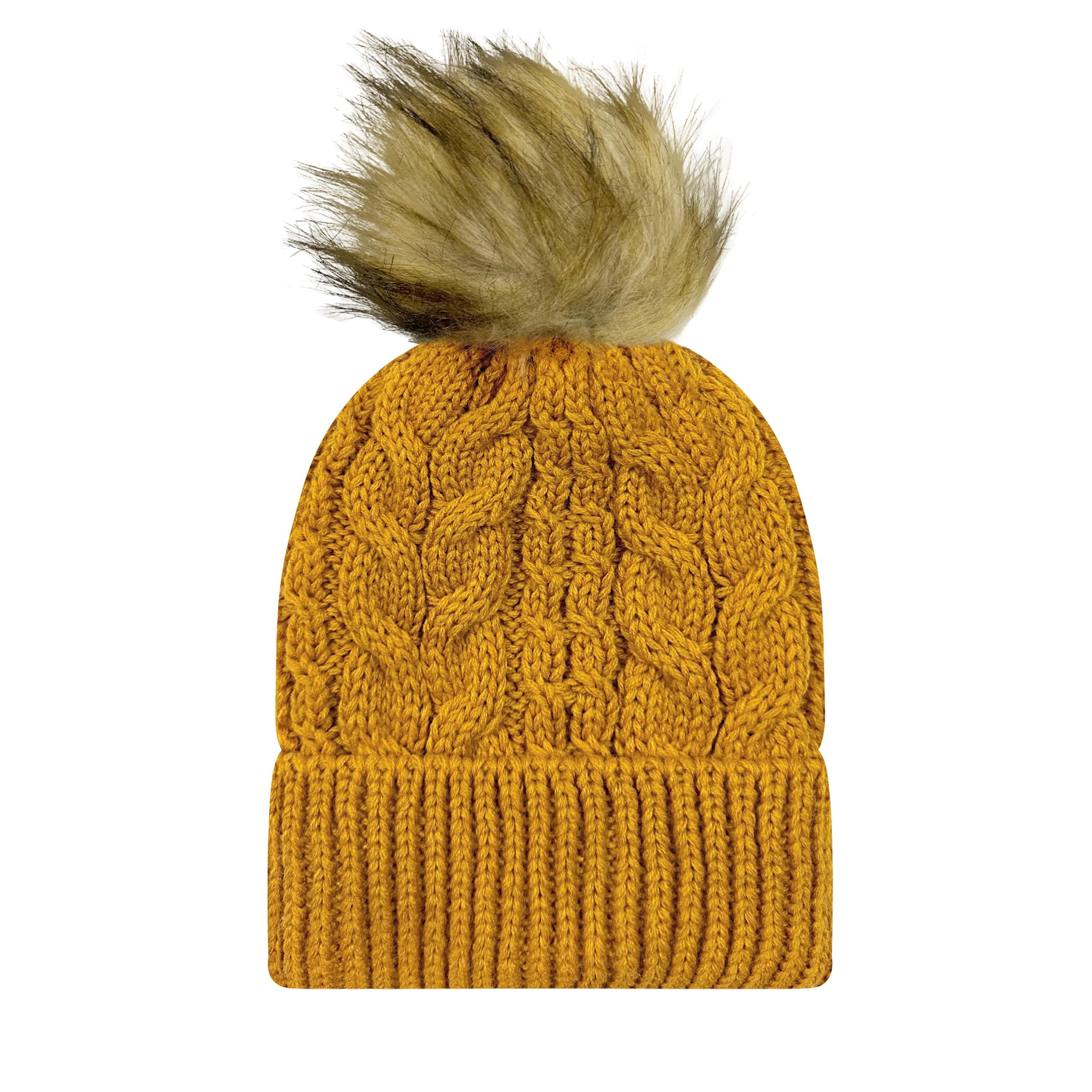 SLIFE Slife Cable Knit Faux Fur Pom Beanies - Image 7