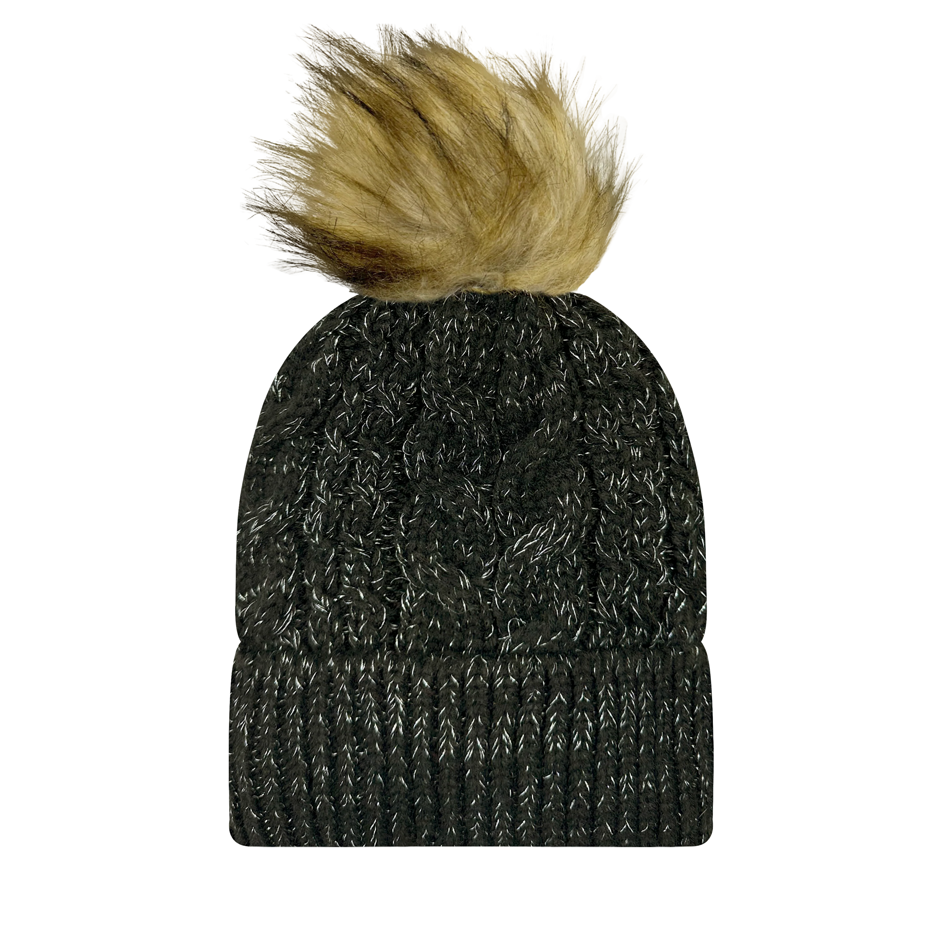 FSLIFE Slife Frosted Cable Knit Faux Fur Pom Beanies