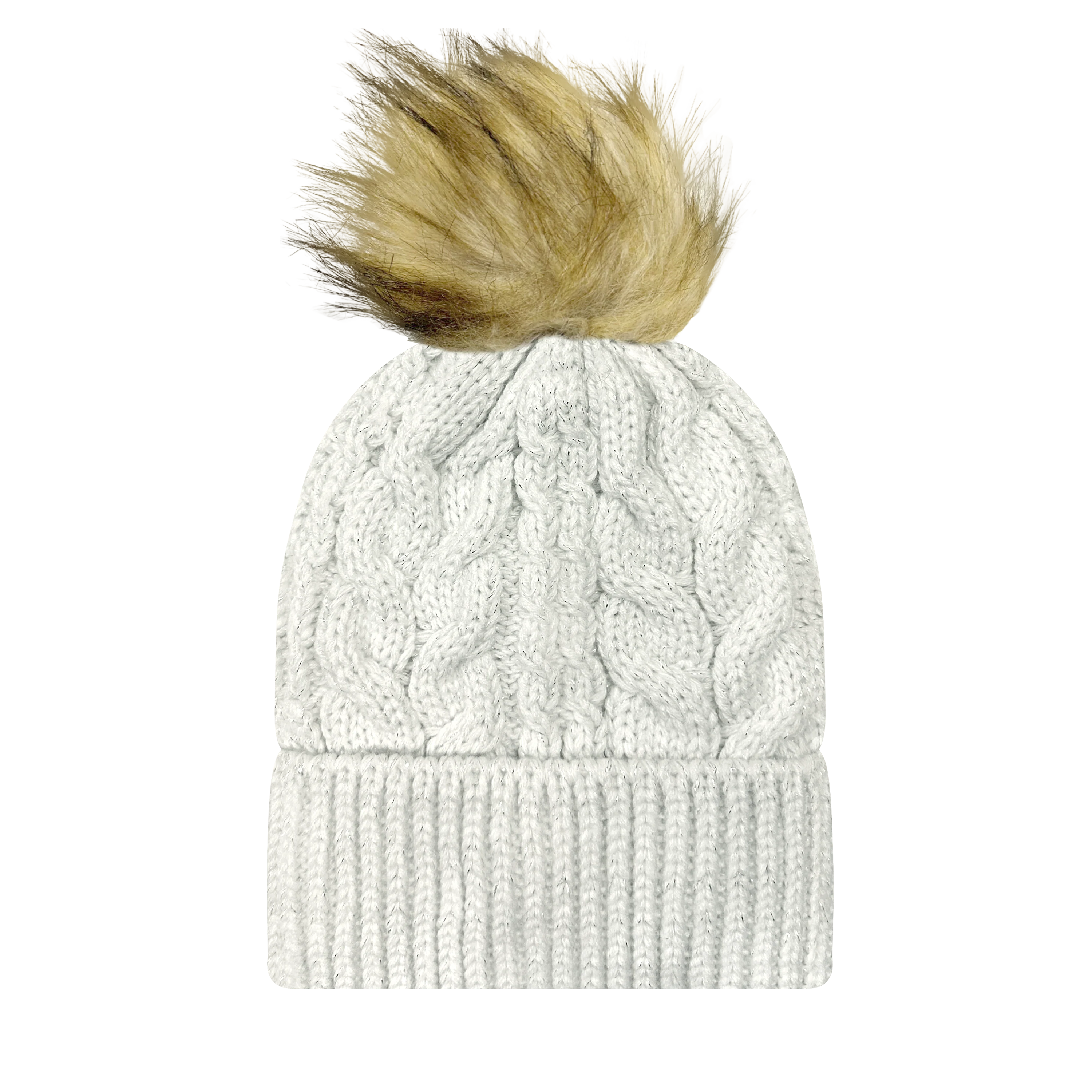 FSLIFE Slife Frosted Cable Knit Faux Fur Pom Beanies - Image 3