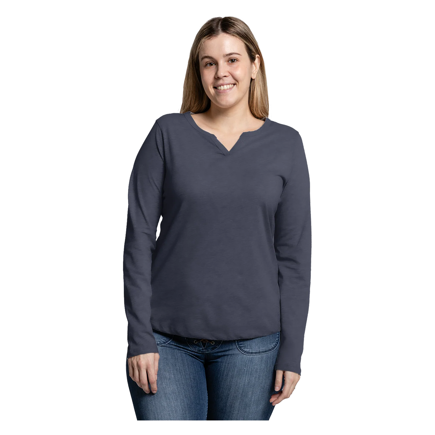 82242 Essentials Women's Long Sleeve Notch Neck Tee - Image 3